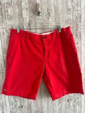 Lacoste Red Flat-Front Men's Chino Shorts Preppy New England Size 34
